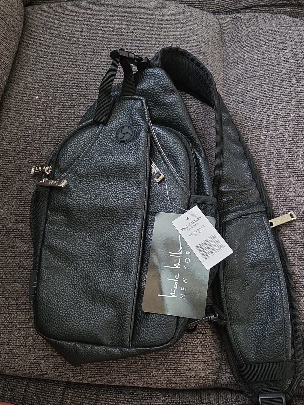 Nicole Miller Black Pebbled Leather Sling Belt Bag